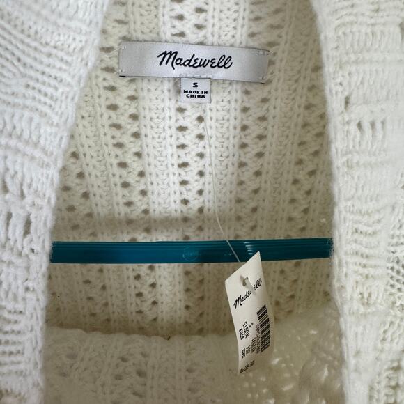 Madewell Pointelle-Stitch Mock Neck Sweater WMNS S Cream Merino Wool Relaxed Fit - Picture 5 of 9